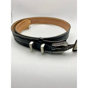 Nocona vintage black leather belt with silver buckle NOS  34” removable buckle